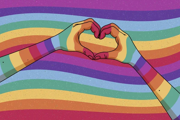 Χέρια Σχήμα Καρδιάς Ουράνιο Τόξο Σημαία Lgbt Γκέι Υπερηφάνεια Ρομαντικό — Διανυσματικό Αρχείο