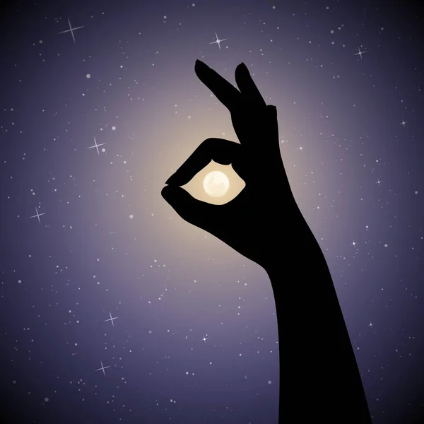 Місяць Руці Зоряному Тлі Романтична Векторна Ілюстрація Ручним Силуетом Супутником — стоковий вектор