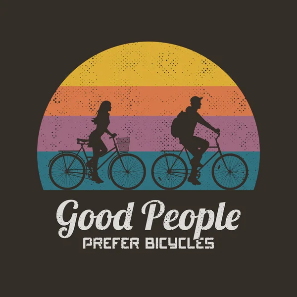 Par Bicicleta Ilustración Retro Con Siluetas Ciclistas Bicicletas Viaje Por — Vector de stock