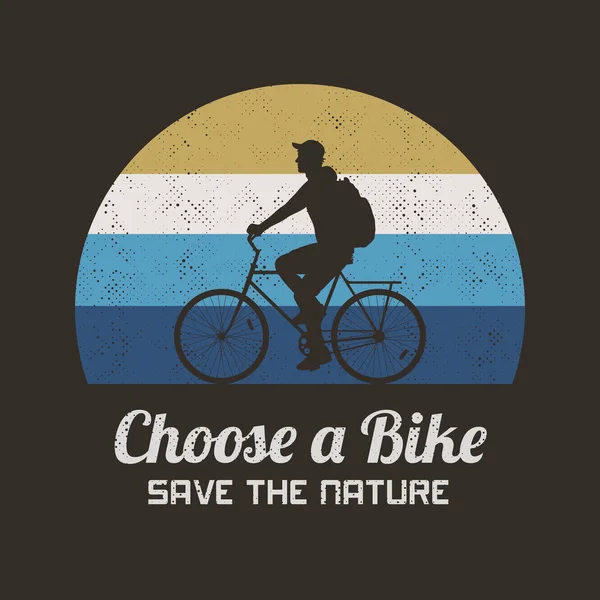 자전거에 자전거타기 자전거타기의 실루엣을 드리겠습니다 티셔츠에 — 스톡 벡터
