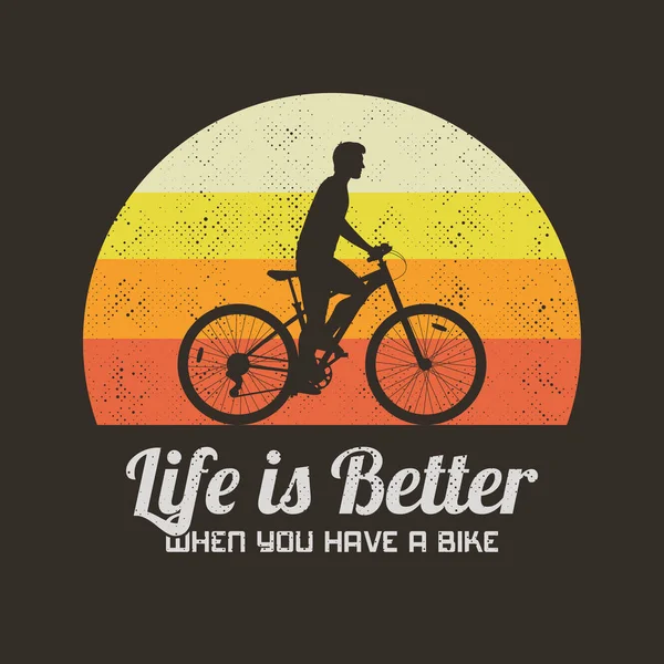 자전거탄 자전거타기 자전거타기의 실루엣을 드리겠습니다 티셔츠에 — 스톡 벡터