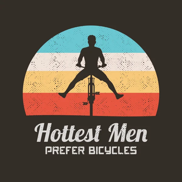자전거탄 다리를 벌리고 자전거타는 사람의 실루엣을 드리겠습니다 티셔츠에 — 스톡 벡터