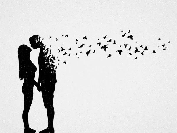 Silhouette Amoureux Oiseaux Volants Illustration Vectorielle Conceptuelle Sur Perte Être — Image vectorielle