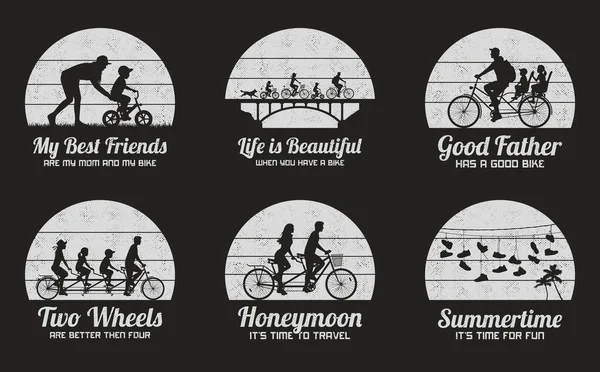 자전거타는 사람들 자전거에 자전거타는 사람들의 실루엣을 곁들인 흑백의 아이에게 자전거타는 — 스톡 벡터