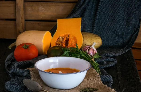 Гарбузовий суп для вечірки на Хелловін — стокове фото