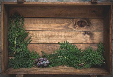 Noel süsler kompozisyon yukarıdan