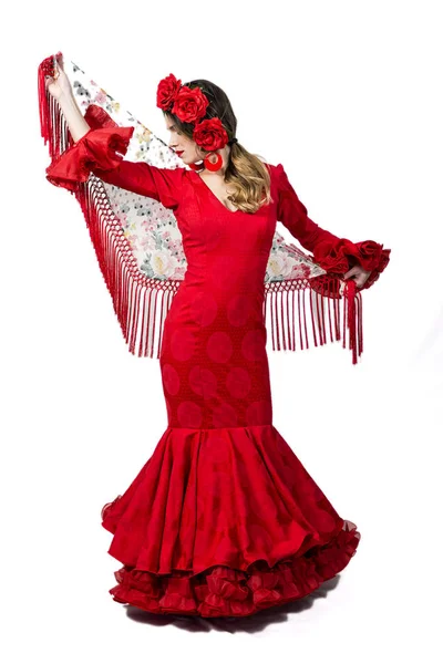 Portrait of young Flamenco dancer in beautiful dress — Stock Photo, Image