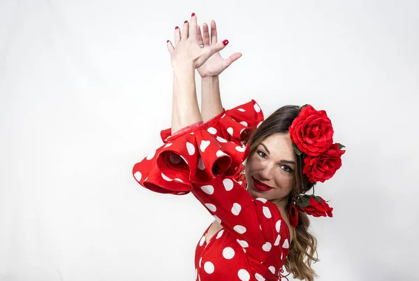 Retrato de una joven bailarina de flamenco en precioso vestido —  Fotos de Stock