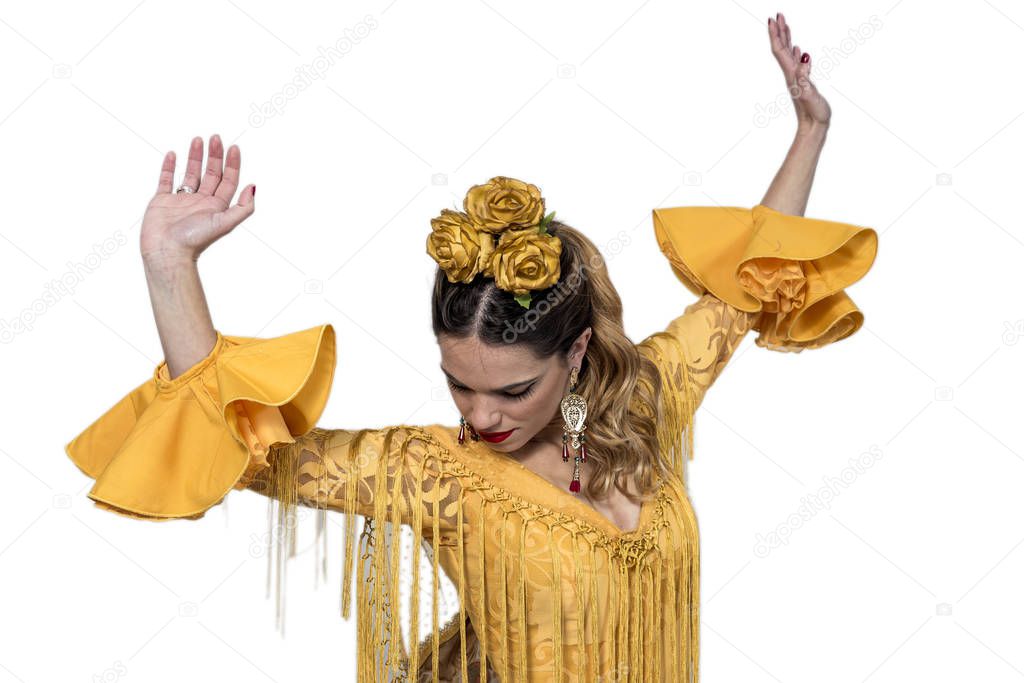 Portrait of young Flamenco dancer in beautiful dress 