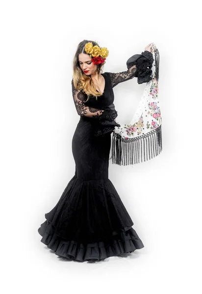 Portret tancerki flamenco młodych w piękną sukienkę — Zdjęcie stockowe