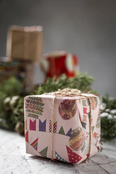 Kerstmis geschenk dozen achtergrond — Stockfoto