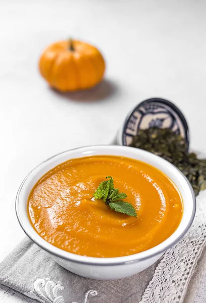 Pumpkin cream on bowl — Stock Photo, Image