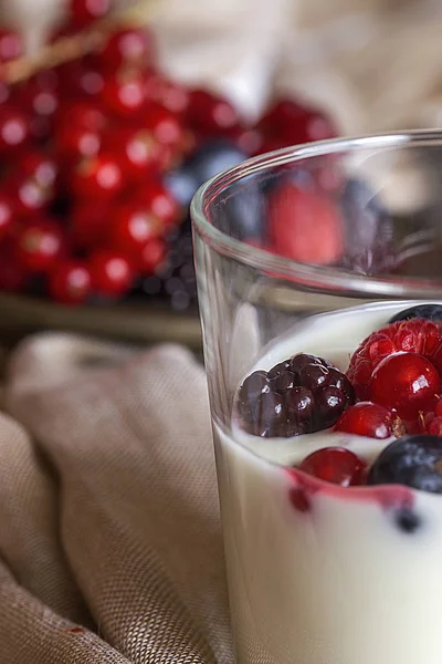 A bogyók, áfonya és málna-joghurt — Stock Fotó