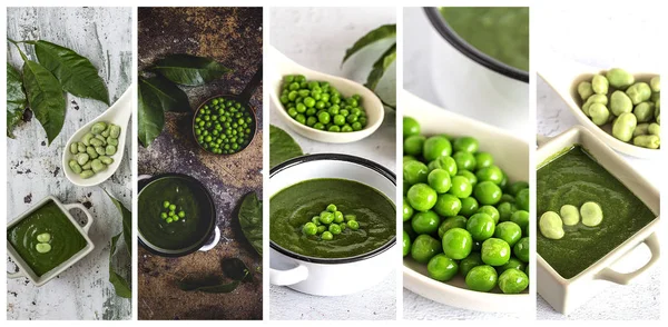 Bezelye ve fasulyeli yeşil sebze kremalı çorba.