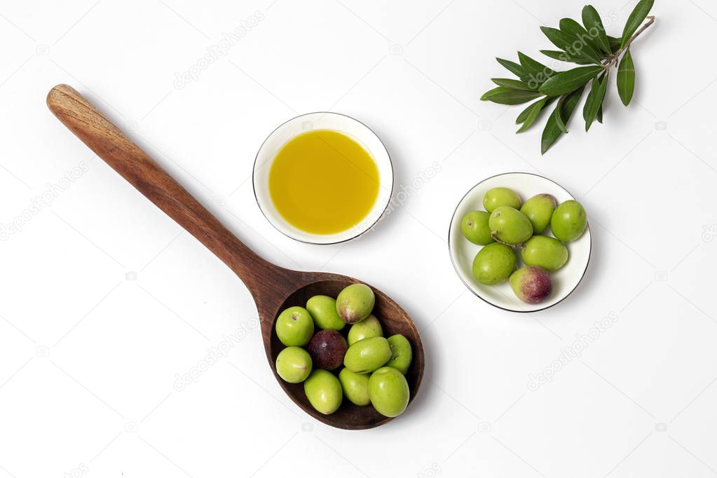 Fresh Spanish extra virgin olive oil with olives