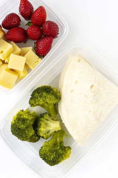 Alimentos Recipientes Plástico Listos Para Comer Desde Arriba Para Llevar — Foto de Stock