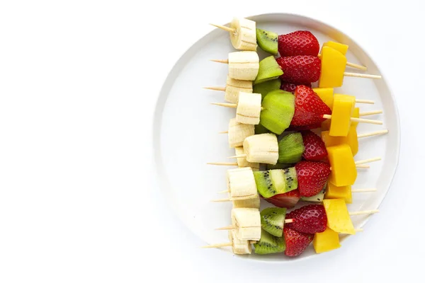 Friska Diverse Frukt Spett Ovanifrån Med Banan Apelsin Jordgubbar Kiwi — Stockfoto