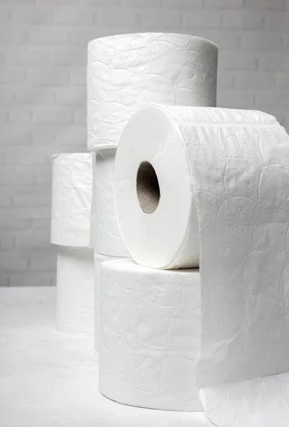 White toilet paper rolls with white background Bathroom. Quarantine concept