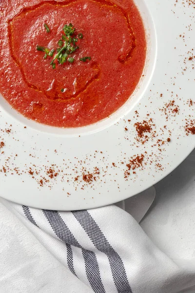 Sopa Tomate Tradicional Casera Sobre Fondo Blanco Vista Superior Alimento — Foto de Stock