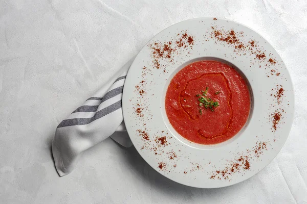 Sopa Tomate Tradicional Casera Sobre Fondo Blanco Vista Superior Alimento — Foto de Stock