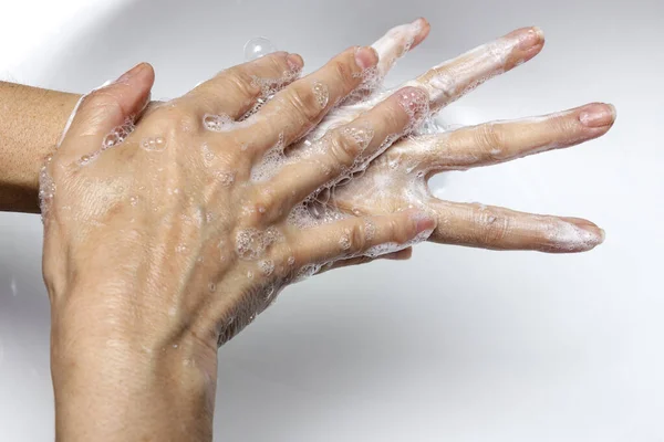 Lavar Desinfetar Mãos Prevenção Coroonavírus Lavar Mãos Com Sabão Água — Fotografia de Stock