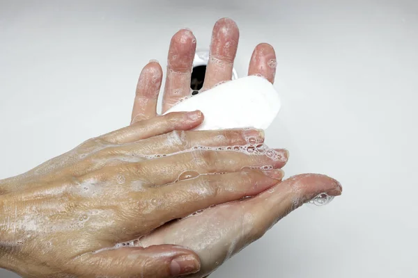 Lavar Desinfetar Mãos Prevenção Coroonavírus Lavar Mãos Com Sabão Água — Fotografia de Stock
