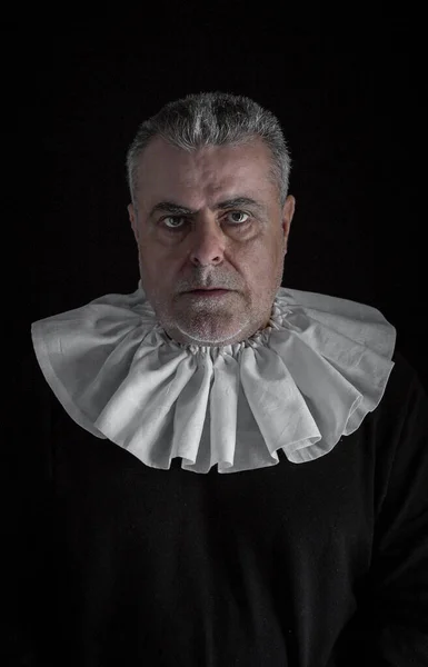 Retrato Dramático Hombre Maduro Con Sombrero Clásico Barba Sobre Fondo — Foto de Stock