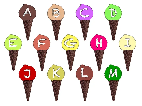 Letter A - M  Ice Cream Cones — Stock Vector