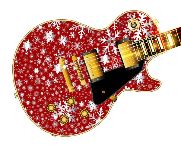クリスマス雪の結晶赤いギター — ストックベクタ