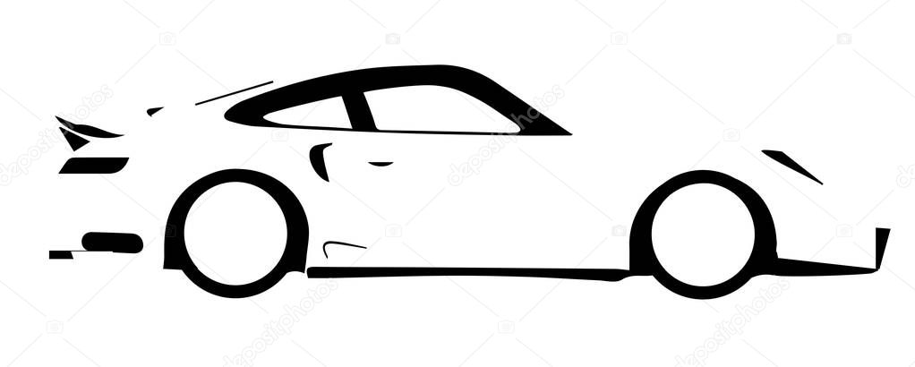A fast car in silhouette over a white background
