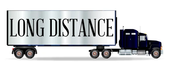 Vrachtwagen trekker en aanhangwagen met lange afstand inscriptie — Stockvector
