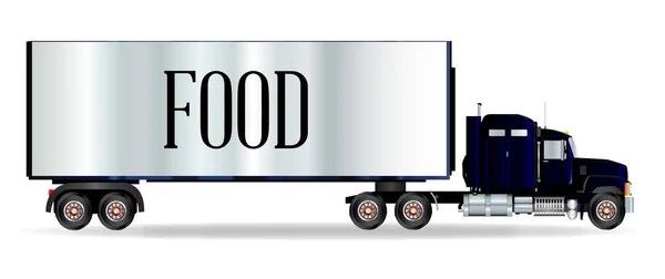 Vrachtwagen trekker en aanhangwagen met voedsel inscriptie — Stockvector
