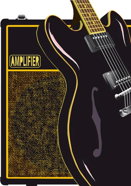 Guitarra preta e amplificador —  Vetores de Stock