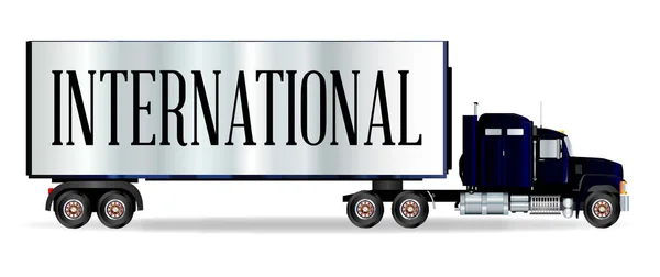 Unidade de trator de caminhão e reboque com inscrição internacional — Vetor de Stock