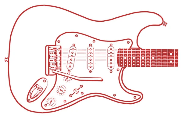 Röd kontur gitarr — Stockfoto