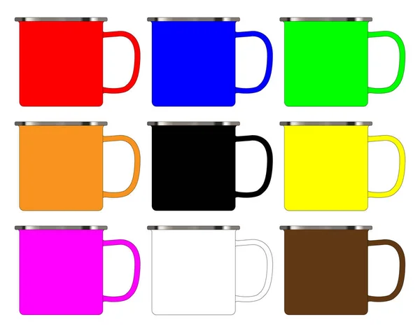 Diverses tasses en émail coloré — Image vectorielle