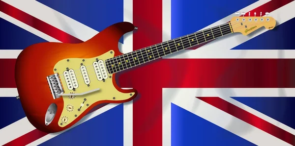İngiliz Jack bayrağı ve elektro gitar — Stok Vektör