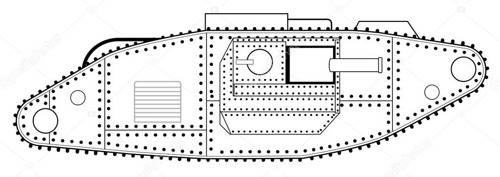 World War One Tank Line Drawing
