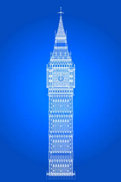 Big Ben In Blueprint.jpg — Stock Vector