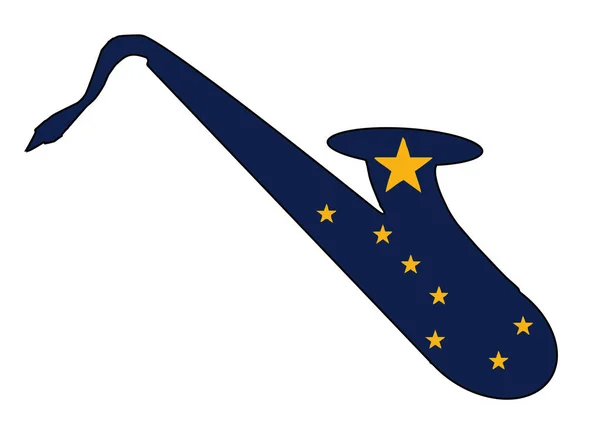 Saxophone Silhouette Con Alaska State Flag — Vettoriale Stock