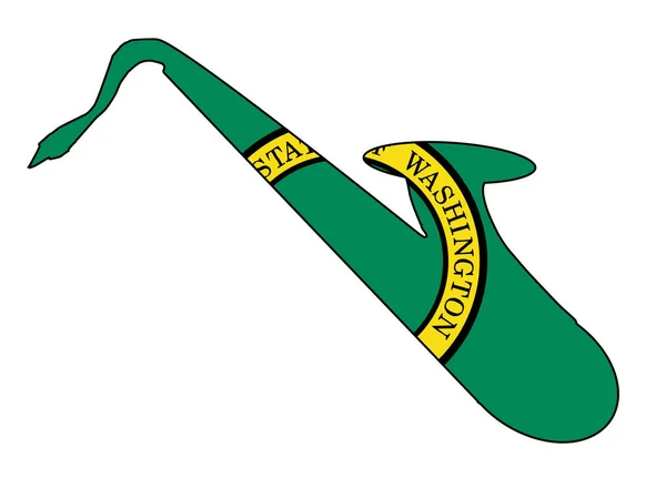 Silueta de saxofón con bandera del estado de Washington — Vector de stock