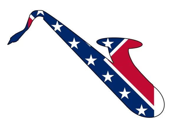 Saksafon siluet Mississippi Devlet bayrağı ile — Stok Vektör
