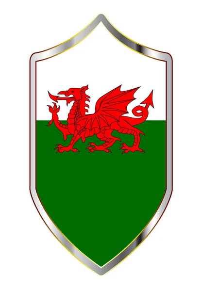 Bandiera gallese su uno scudo crociato — Vettoriale Stock