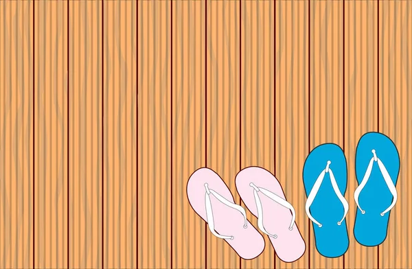 Fondo de cubierta ranurado de madera con zapatos Flip Flop — Archivo Imágenes Vectoriales