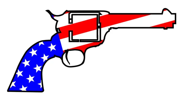 牛仔六枪轮廓与美国国旗 — 图库矢量图片