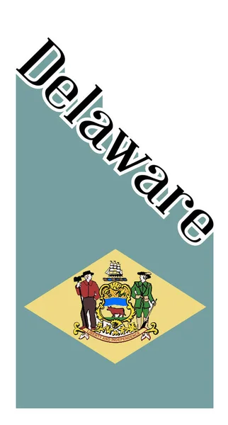 Delaware abgewinkelter Schattentext mit Flagge — Stockvektor