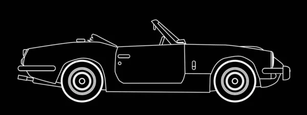 Stary samochód sportowy w kolorze białym na czarnym zarysie — Wektor stockowy