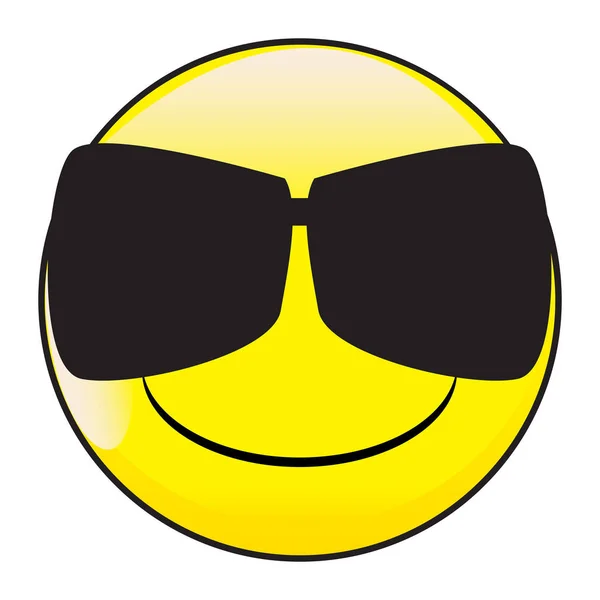 Big Happy Eyes Smile Face Emoticon With Dark Glasses — стоковый вектор