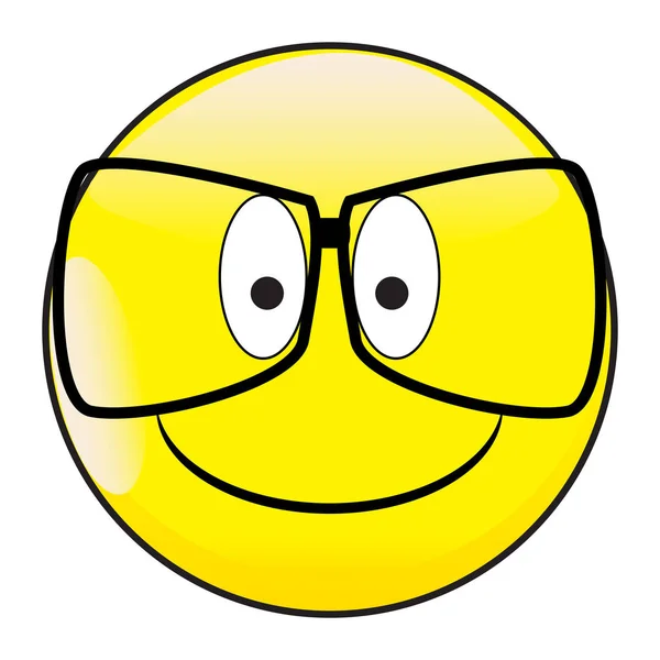 Emoticon grande del botón de la cara de la sonrisa de los ojos felices con gafas — Vector de stock