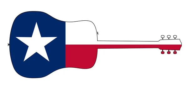 Silueta de guitarra acústica en la bandera del estado de Texas — Archivo Imágenes Vectoriales